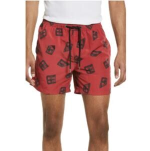 KSUBI Men's 3D Print Swim Board Shorts Large Red Black Drawstring NWT